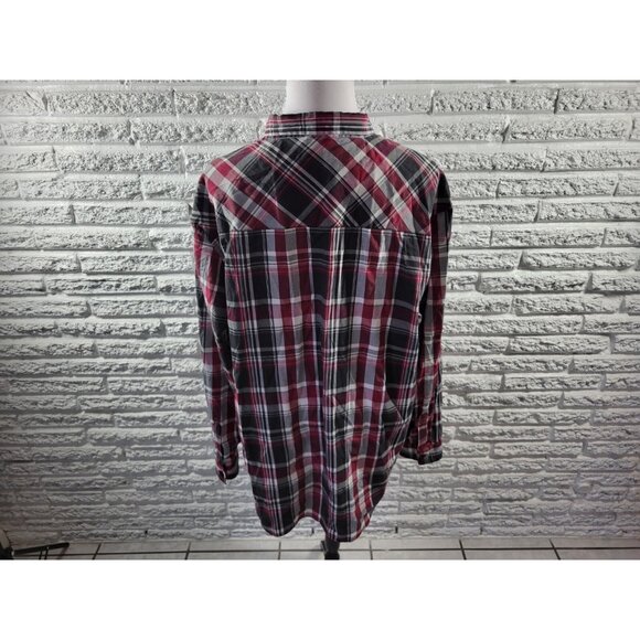 Eighty Eight Mens Shirt 4X Button Up Long Sleeve Burgundy Plaid Pockets PLA107XE - Picture 4 of 5